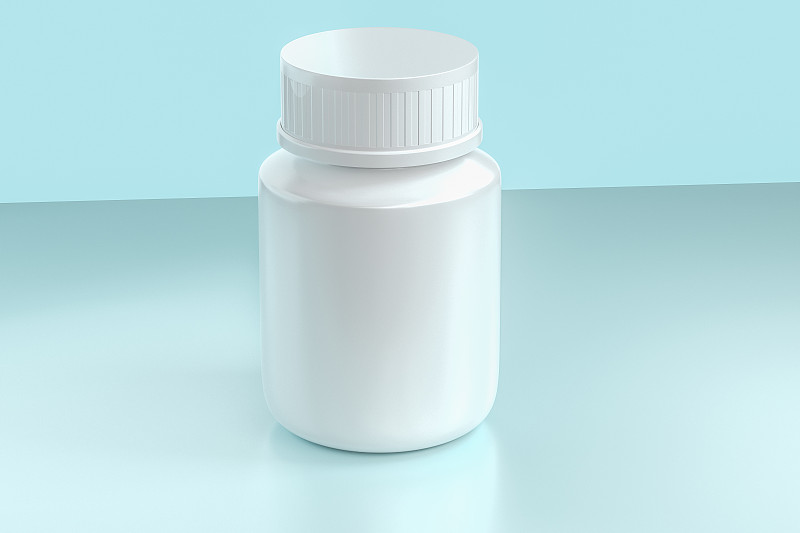 白色药瓶与青色背景，三维渲染图片下载
