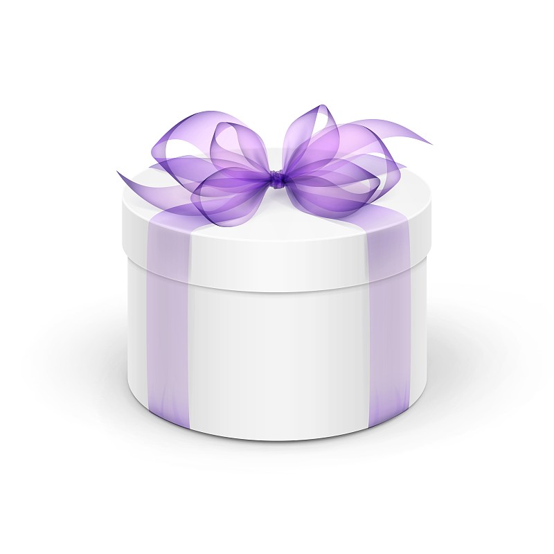 白色圆形礼盒与浅紫紫罗兰图片下载