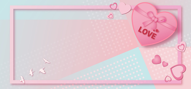 浪漫情人节促销活动剪纸风展板插画粉色背景下载