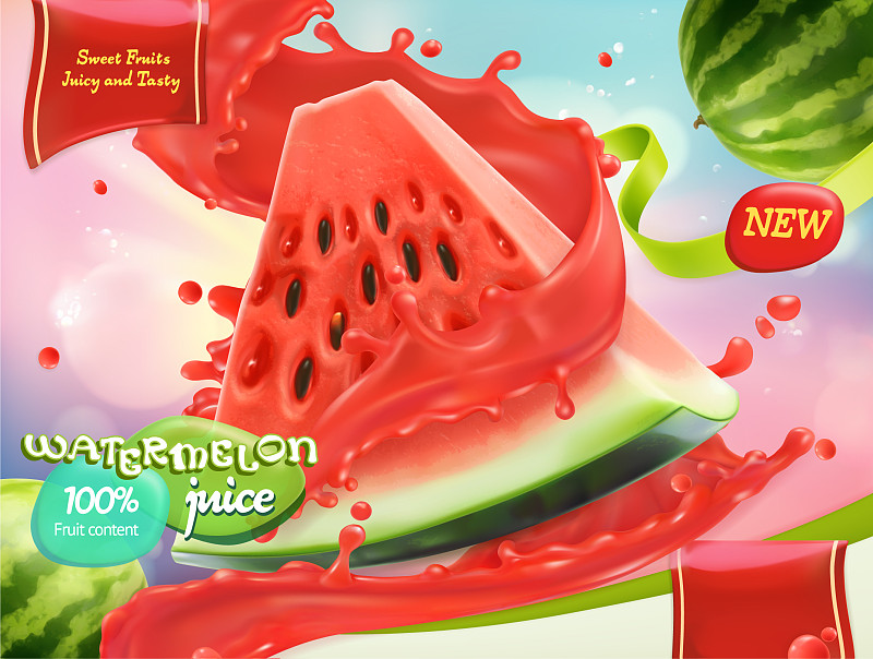 西瓜汁甜水果3d逼真图片素材
