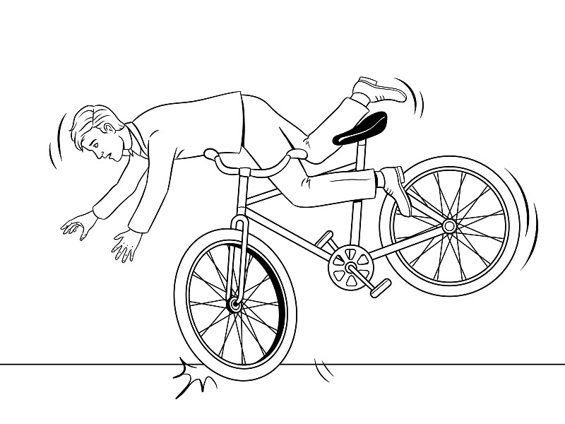 骑单车摔跤简笔画图片