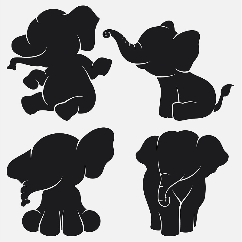 一组可爱的卡通大象