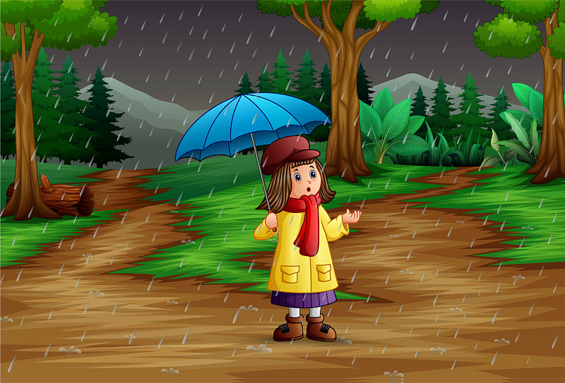 淋雨背影动漫图片