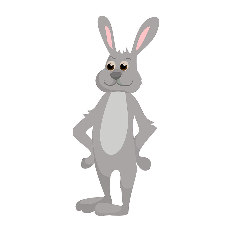 卡通可爱的灰色兔子站在白色上图片