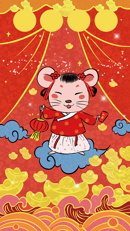 中国风鼠年国潮红包壁纸系列-鼠年大吉图片下载
