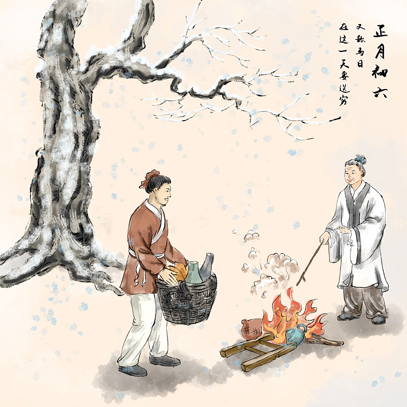 传统节日春节过年习俗之正月初六送穷神图片素材
