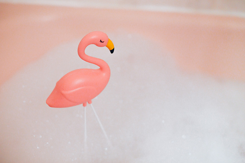 泡泡浴没有人，粉红色火烈鸟，泡泡，粉红色背景，浴，塑料火烈鸟图片下载