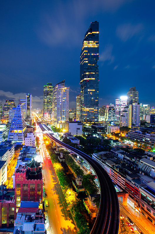 鸟瞰图曼谷现代办公大楼，公寓在曼谷市区与日落天空，曼谷是东南亚人口最多的城市。泰国曼谷图片下载