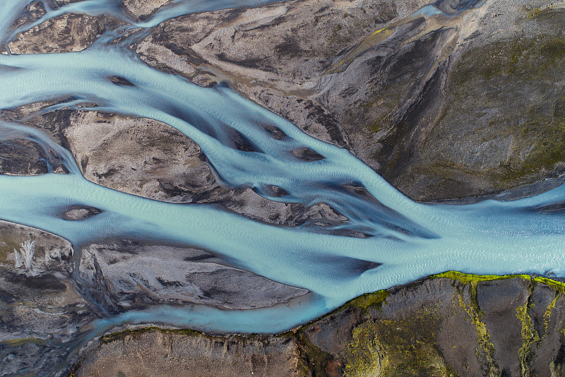 冰岛河床的抽象鸟瞰图图片下载