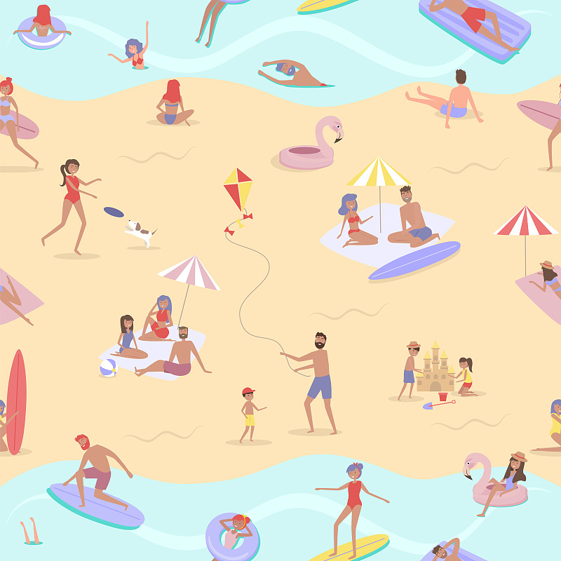 夏日沙滩概念无缝模式图片下载