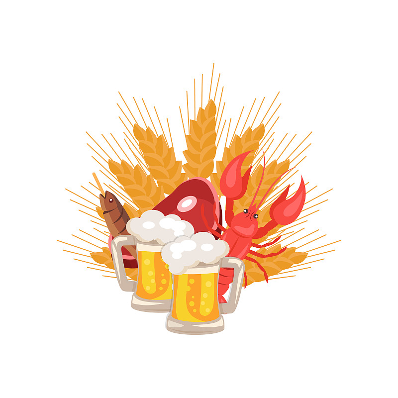 啤酒和零食在十月啤酒节矢量插图图片下载
