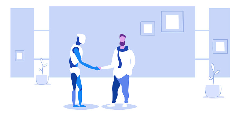 人与机器人握手未来的人工智能技术协议概念业务自动化人与机器人握手办公室室内草图全长水平图片下载