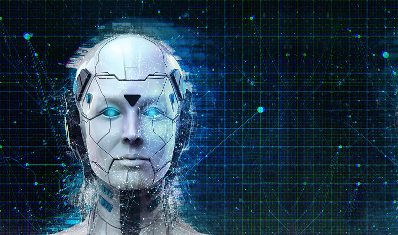 机器人女人，科幻机器人女性人工智能3d渲染图片素材