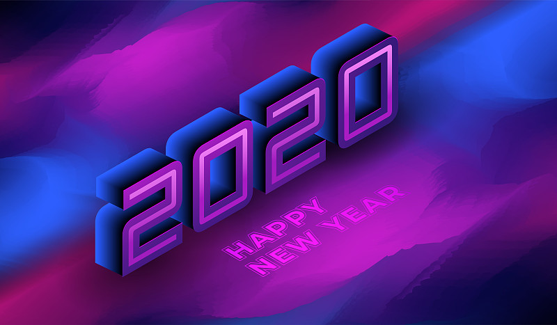 2020年新年快乐，等距紫罗兰背景。矢量插图的旗帜，标题和网站。图片素材
