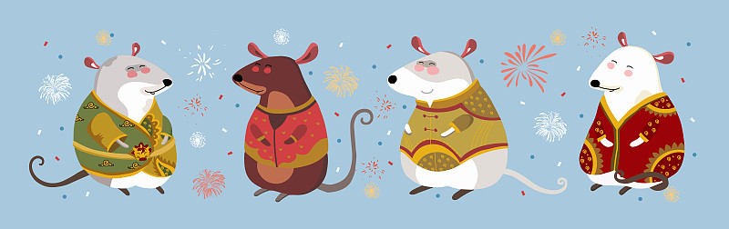 春节快乐!2020年是鼠年。矢量可爱的插画亚洲老鼠的节日。隔离鼠标为卡片，背景或海报。下载