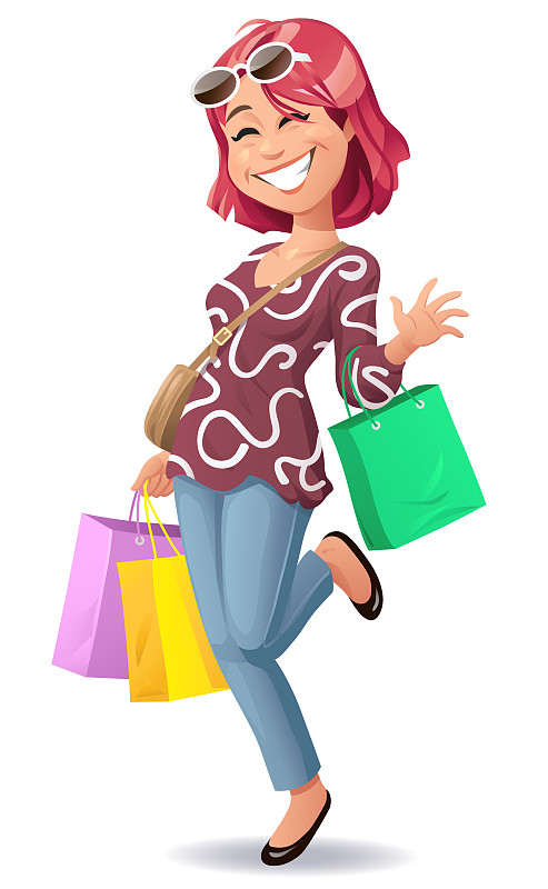年轻的红发女人正在购物图片下载