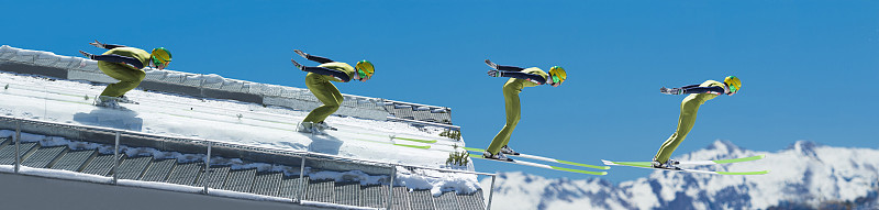 多重图像的滑雪跳台在起飞图片下载