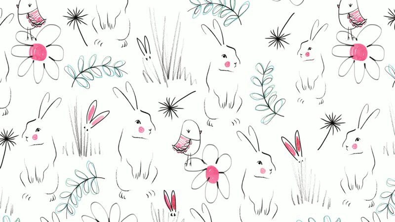 兔子和鸟在草地动画图片下载