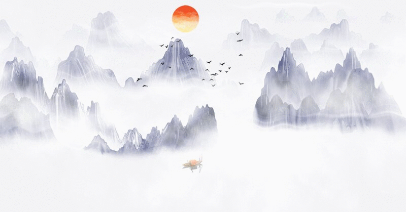 手绘中国风意境水墨山水风景画gif动图插画下载