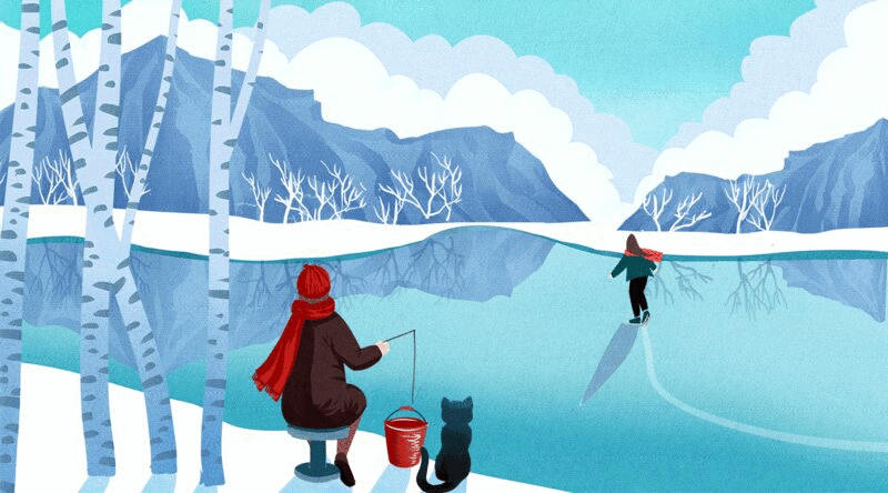 猫与女孩生活二十四节气之冬至插画动图图片下载
