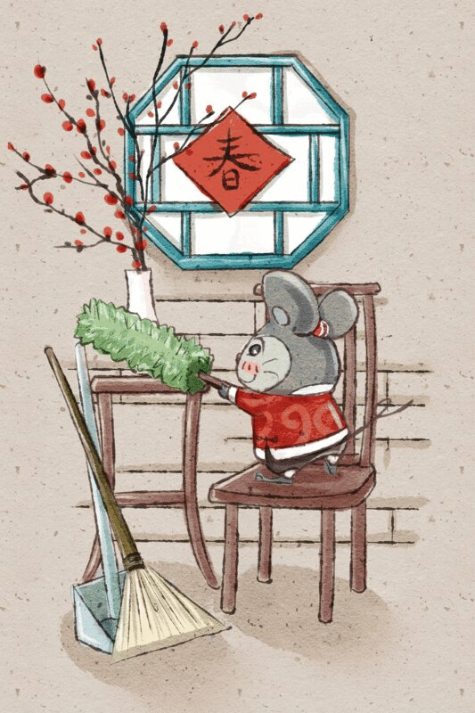 十二生肖鼠年中国风春节民俗系列之二十四扫房子图片下载