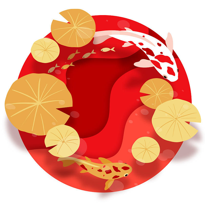 新年节日中国风莲叶锦鲤插画圆形版图片