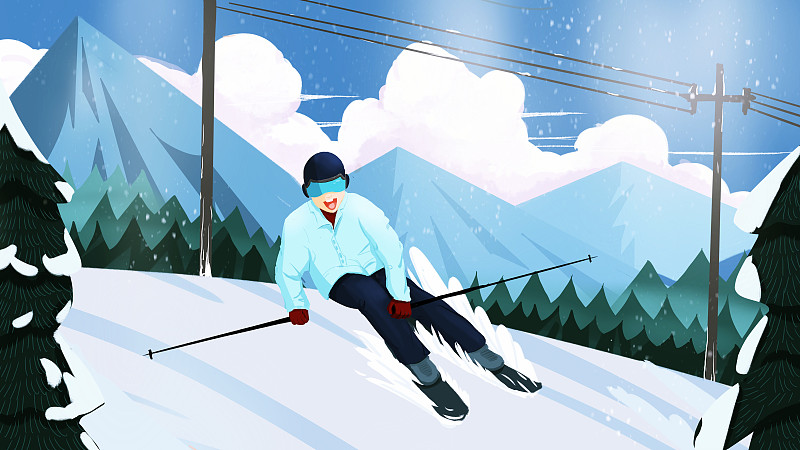 冬季滑雪插画图片