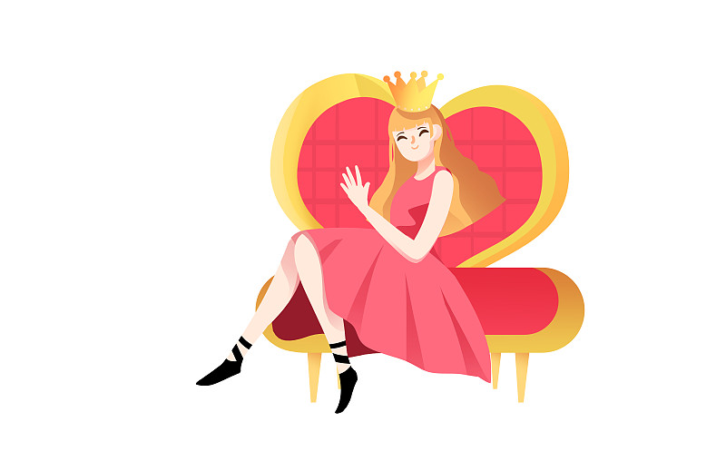 卡通手绘女王节女神坐在椅子上插画下载