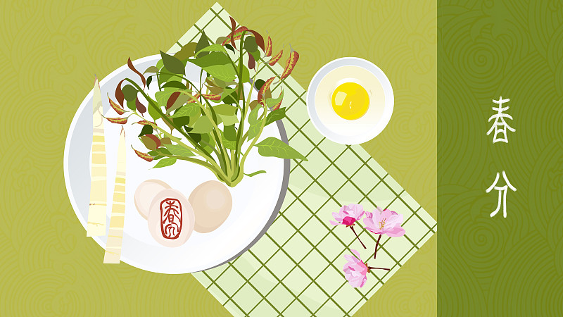 春分节气之花卉饮食系列横版图片素材