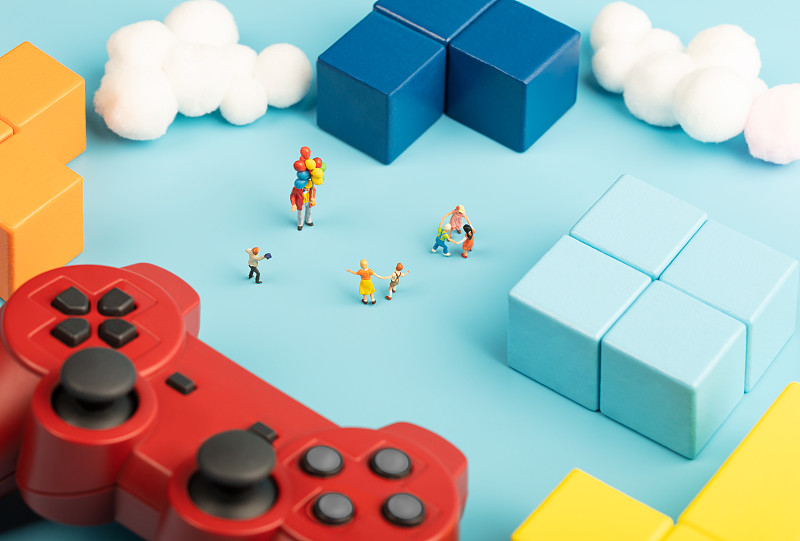 电子竞技游戏快乐云技术积木与快乐的儿童图片素材