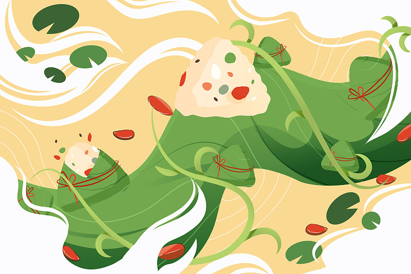夏季端午节粽子食物美食礼盒背景中国风矢量插画下载