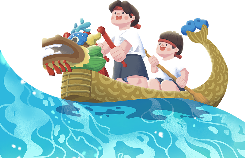 在水面划龙舟和打鼓的男孩图片下载