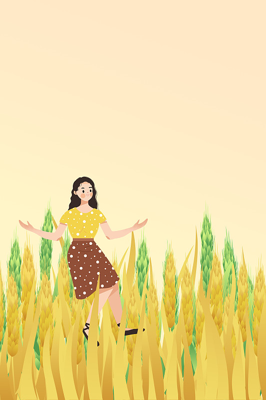 芒种节气金黄的麦穗生长谷物丰收卡通插画图片