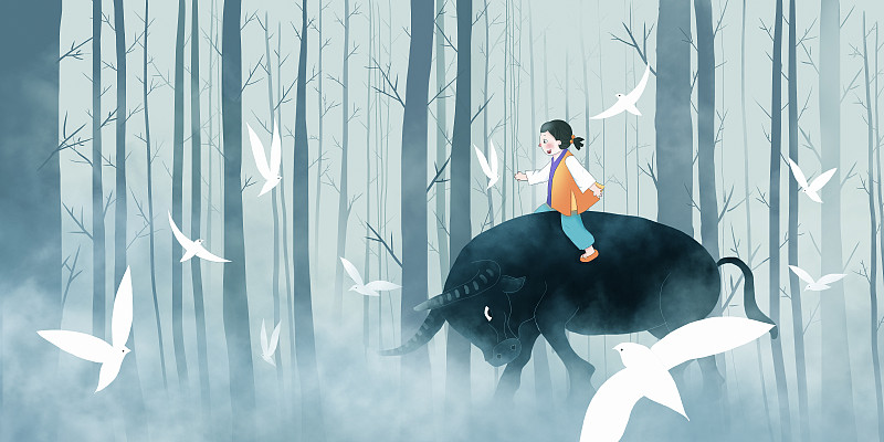 中国成语气冲斗牛儿童插画图片