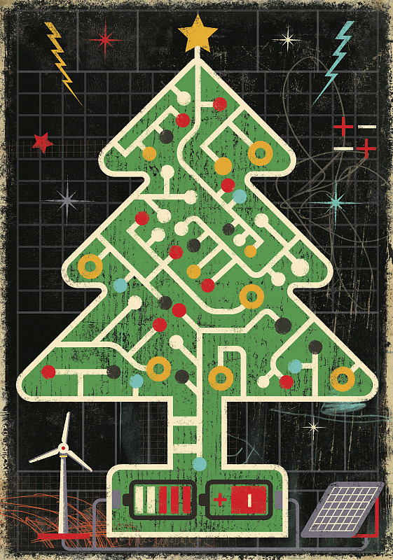 电路板圣诞树连接可再生能源图片下载