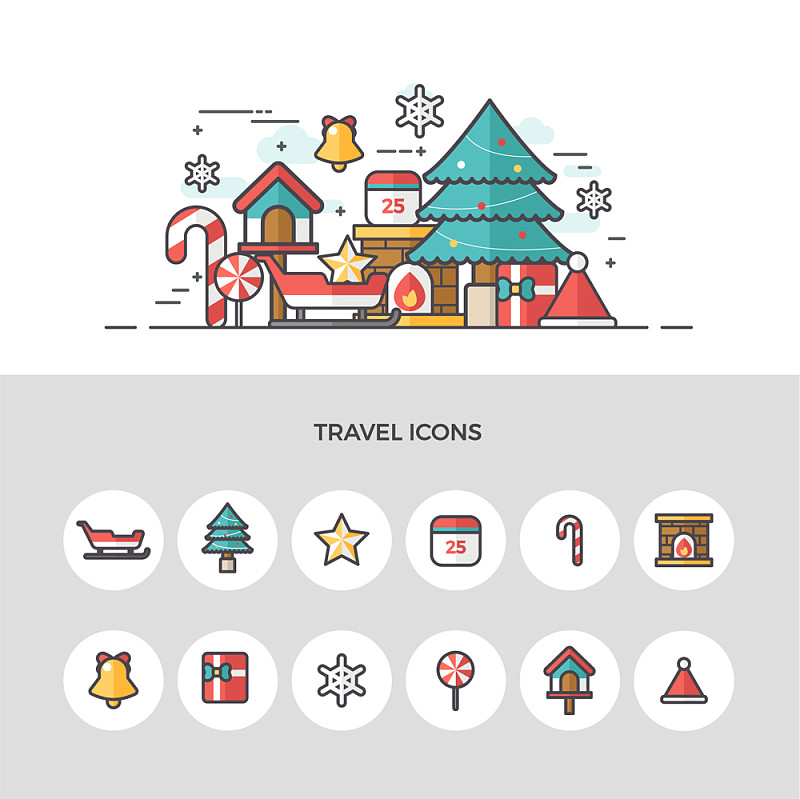 圣诞主题旅游矢量图标下载