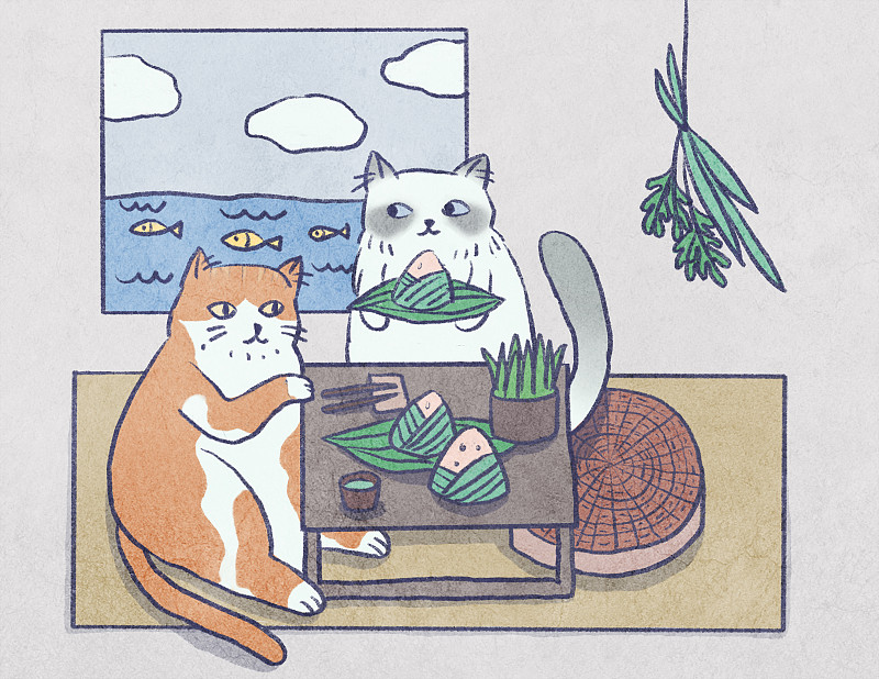 猫咪和粽子的端午节图片下载