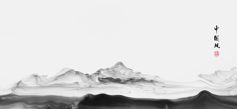 中国风云雾缭绕意境深远的沙画质感水墨山水画图片素材