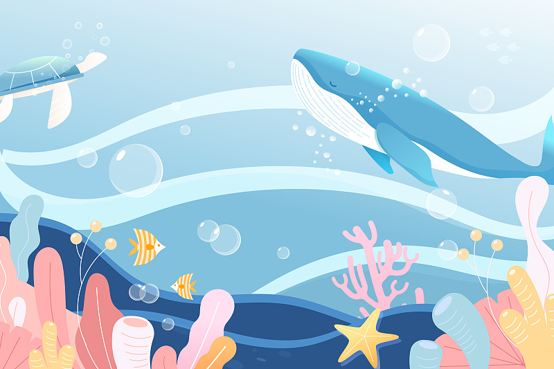 卡通海洋海底世界夏季环境日海洋日保护环境潜水游泳矢量插画图片