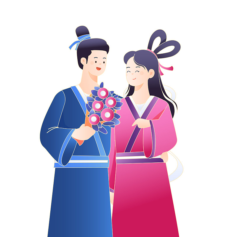七夕节牛郎织女情人节礼物全球热恋节日中国风矢量插画图片