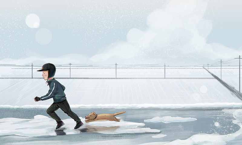 冬天在户外滑冰的男孩图片素材