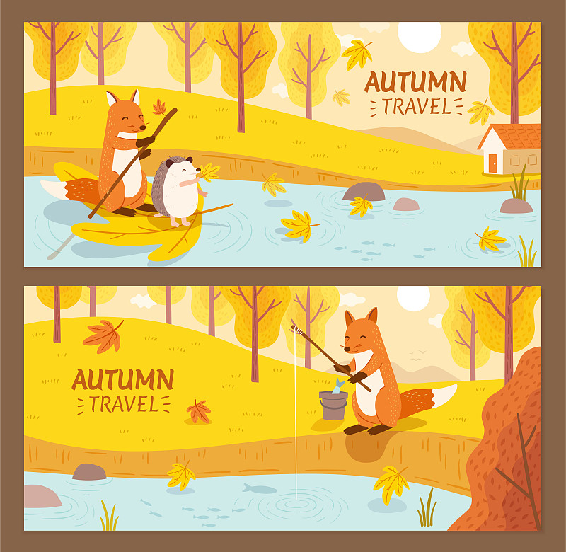 秋天金黄色动物享受旅行钓鱼广告图片素材