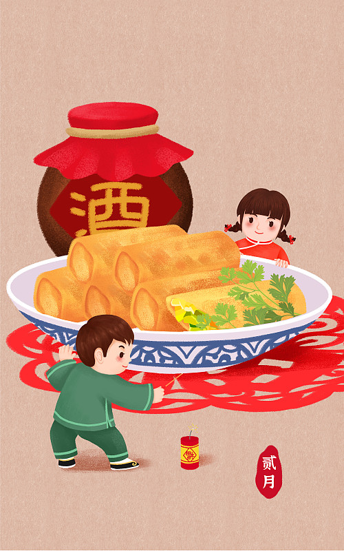 中式春节传统美食之春卷图片素材