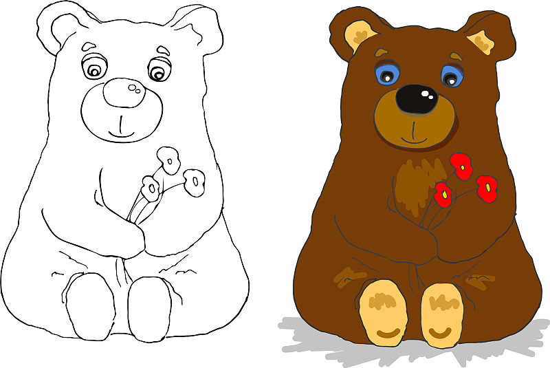 可爱小熊的涂色简笔画图片