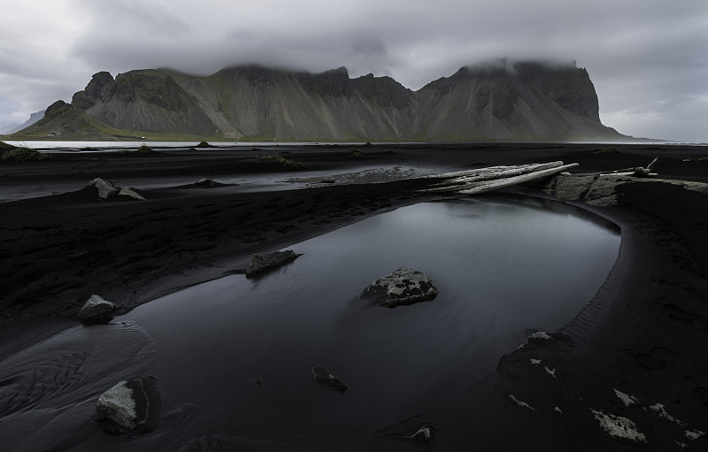 海和山对天空的风景，Hfn，冰岛图片下载