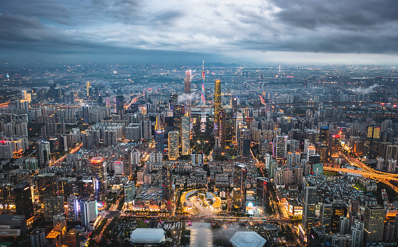 花城广州城市建筑群天际线夜景全景图片下载