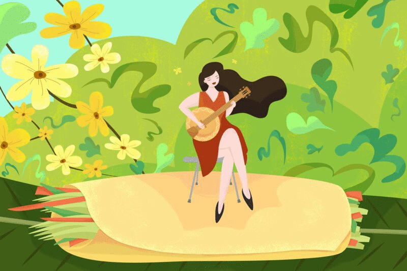 女孩弹吉他二十四节气立春春分插画图片下载