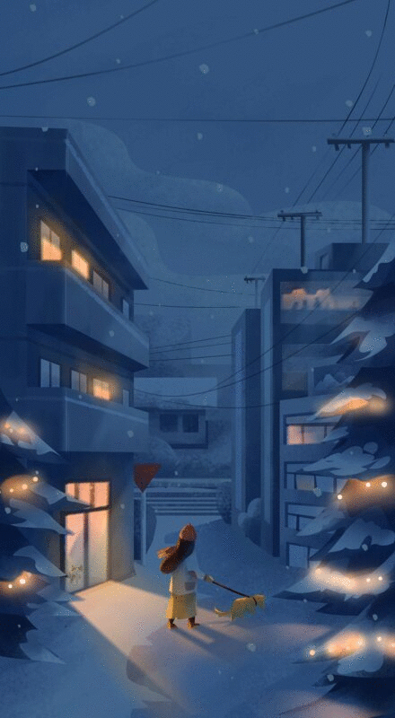 冬天城市小巷里的雪景-动图图片下载