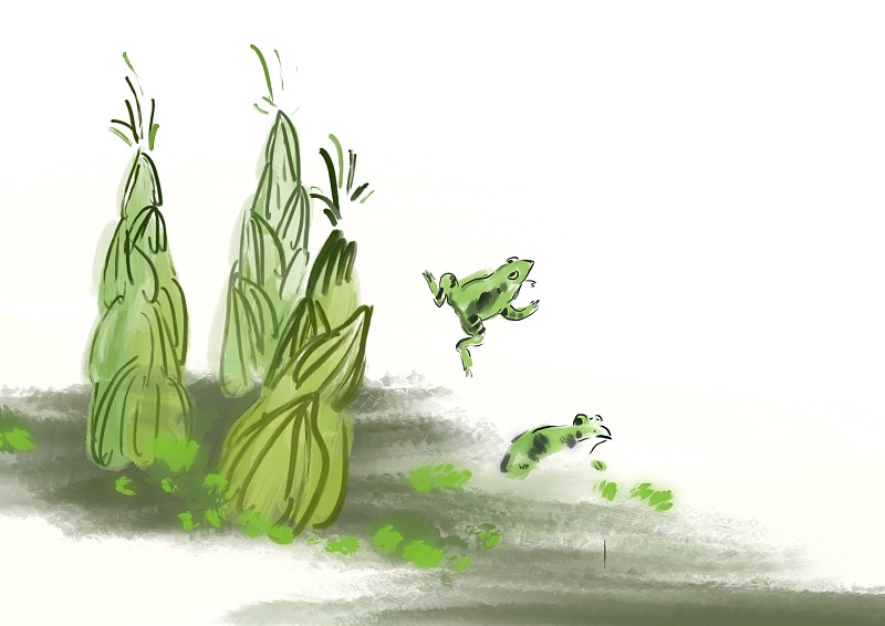 水墨中国诗意插画青草池塘处处蛙图片