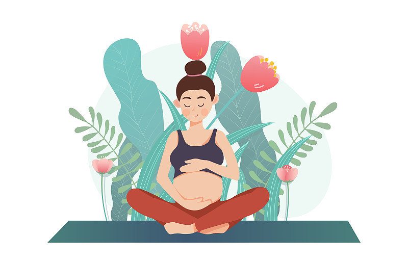 孕妇瑜伽动作母婴插画矢量插画图片